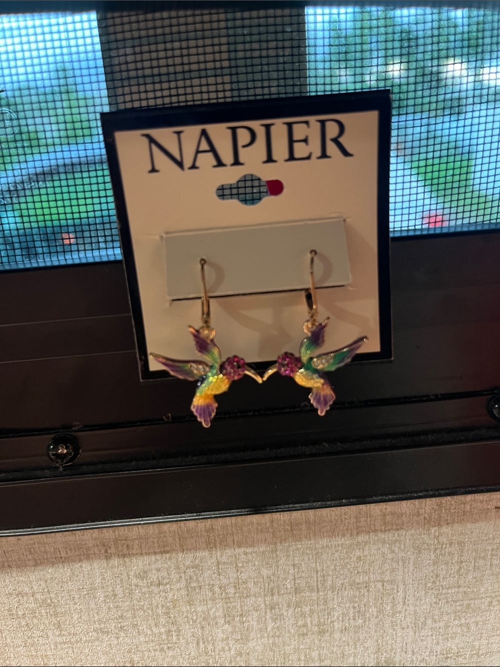 Napier Gold Tone Hummingbird Drop Leverback Earrings